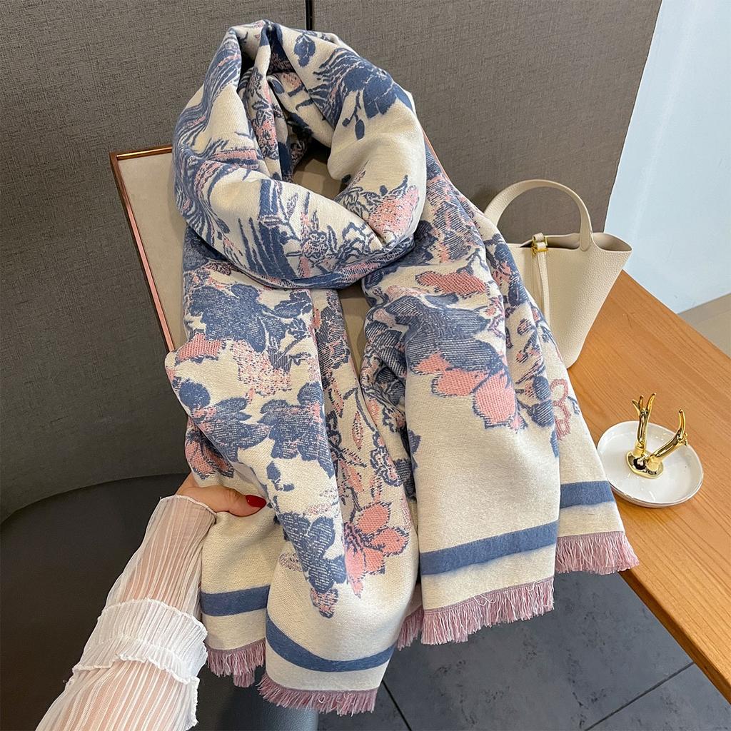 Autumn And Winter Phoenix Flower Jacquard Scarf Women'S Versatile Thickened Warm Scarf Shawl Dual-Purpose
