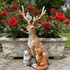 Stable Base Exterior Yard Decor Forest Deer Small Animal Resin Statue, Elk Figurine with Rabbit Vivid Garden Soft Furnishings Fox Hedgehog,
