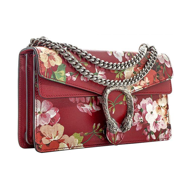Gucci Сумка через плечо женская Dionysus с пряжкой в виде головы тигра, с цветочным принтом, из кожи, красная 400249-CWB1N-6469