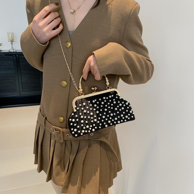 Искусственный жемчуг, инкрустированный бриллиантами, наплечная сумка, сумка-мессенджер на металлической цепочке, дамская банкетная сумка-ракушка, модный вечерний клатч, сумочка KTY