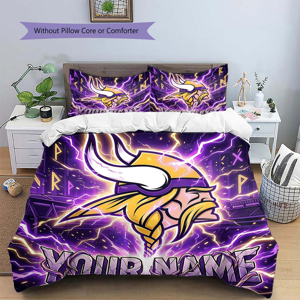 Custom Name Minnesota Vikings3 Pattern Bedding Quilt Set Home Decoration Gift (1 * duvet cover + 2 * pillowcase without core)