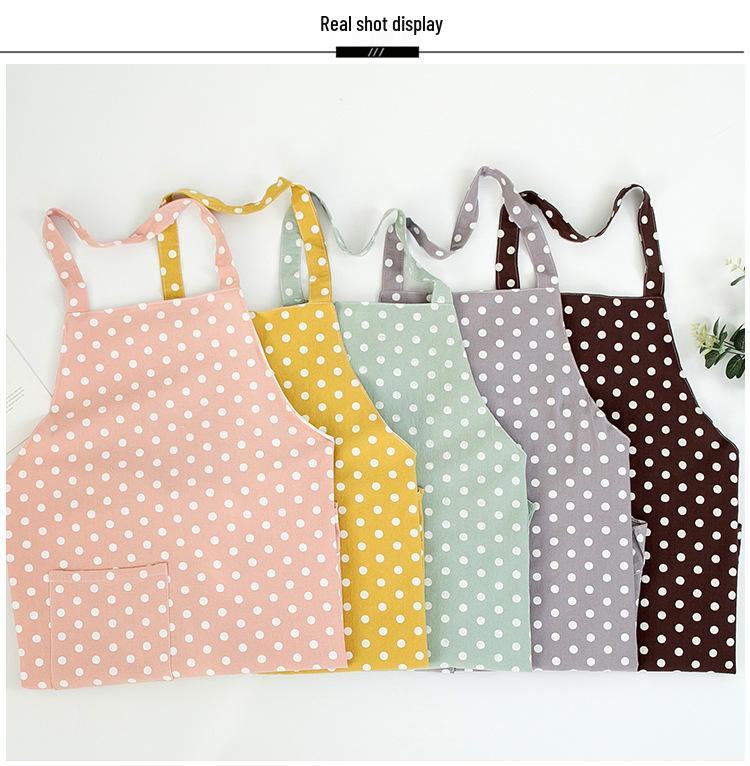 Cute Japanese Style Polka Dot Apron: Breathable, Hanging Neck, Waterproof & Oil-Proof for Kitchen.