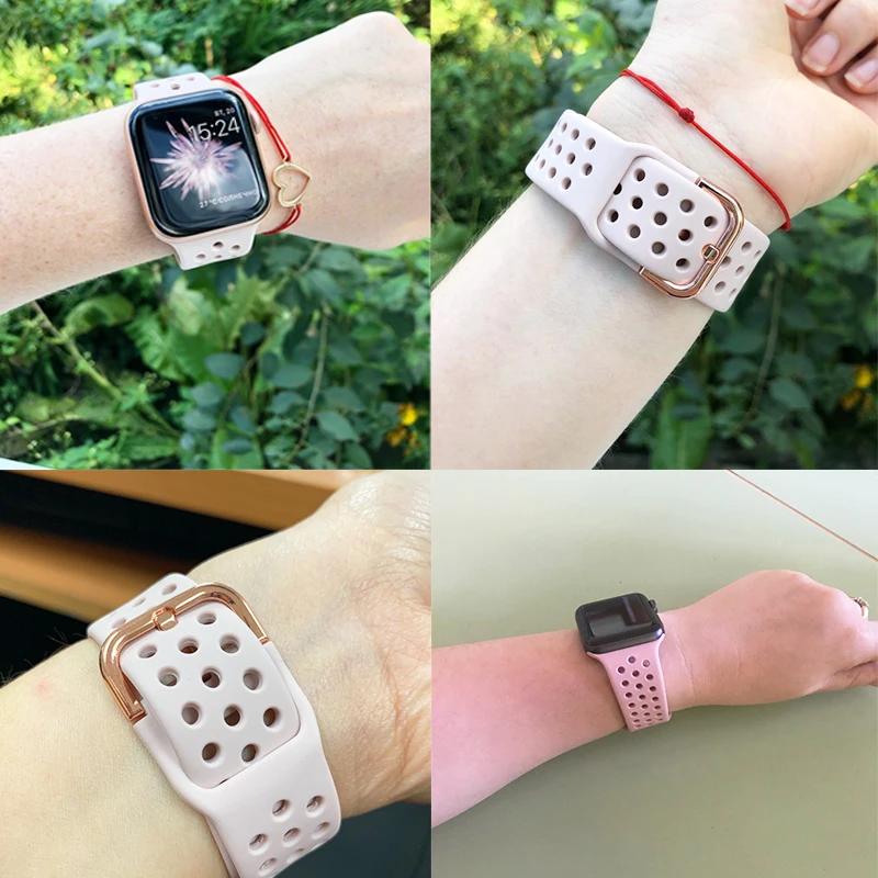 Силиконовый ремешок для Apple Watch Band 45мм 44мм 41мм 42мм 46мм Ultra 2 49мм Спортивный дышащий ремень iWatch 10 9 8 7 6 5 4 SE Correa