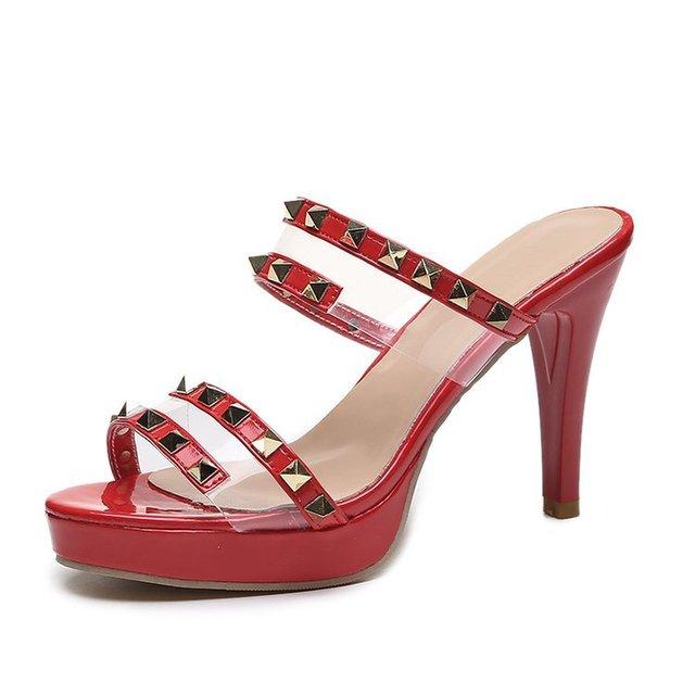 Пикантные летние новые туфли с заклепками, женские сандалии, новые модные женские туфли на платформе, туфли на каблуке, прозрачные вечерние платья из ПВХ, гладиаторы