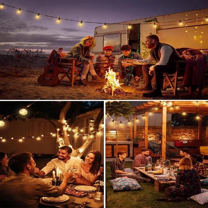 G40 Solar String Lights Outdoor 8Mode Solar Globe String Bulb Patio Hanging Lights Waterproof Garden Pergola Bistro Deck Decor
