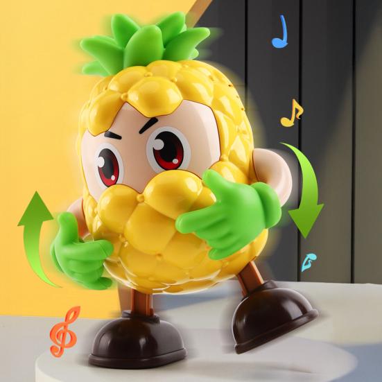 Electric Dancing Toy with LED Light Music Recording Pineapple Elephant French Fries Red Fruit Walking Toy Toddlers Tummy Time Interactive Crawling Toy
