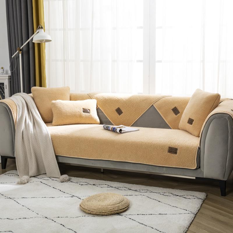 Зимняя подушка для дивана из овчины, утолщенная флисовая подушка, нескользящий кожаный чехол для дивана, высококачественный скандинавский простой зимний чехол