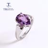 Simple Pear Shape Silver Ring Pear 8*12mm Natural Amethyst Gemstone Fine Jewelry 925 Sterling Silver for Women Wife Mom Gift