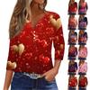 Женский повседневный универсальный топ с V-образным вырезом и рукавом три четверти на пуговицах с принтом ко Дню святого Валентина