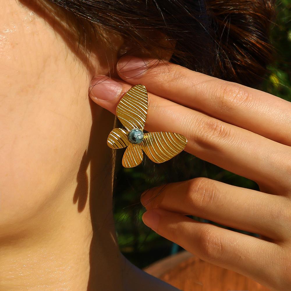 Винтажные серьги-бабочки из африканской бирюзы, титановая сталь с позолотой 18 карат, женская модная бижутерия