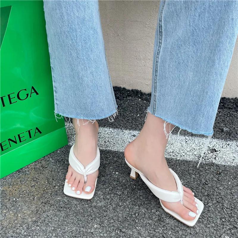 2024 Летняя мода Шлепанцы с квадратным носком Женские тапочки Туфли на высоком каблуке Женские мюли Шлепанцы для женщинld5f