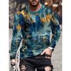 Mountain Water Ship Pattern T-Shirt For Men Chinese Buddha 3D Printed Tees Casual Long Sleeves Unisex T Shirts Loose O-Neck Tops