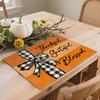6pcs Thankful Grateful Blessed Buffalo Plaid White Stitch Bow Placemats 12x18 Inch Fall Thanksgiving Table Decorations for Kitchen Dining Party Home D