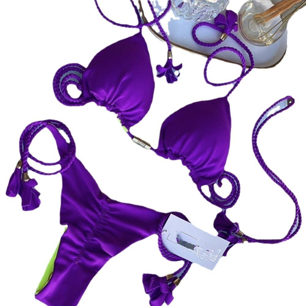 Европейский и американский купальник сексуальный треугольный мешок женский раздельный однотонный сексуальный многоцветный плетеный веревочный бикини