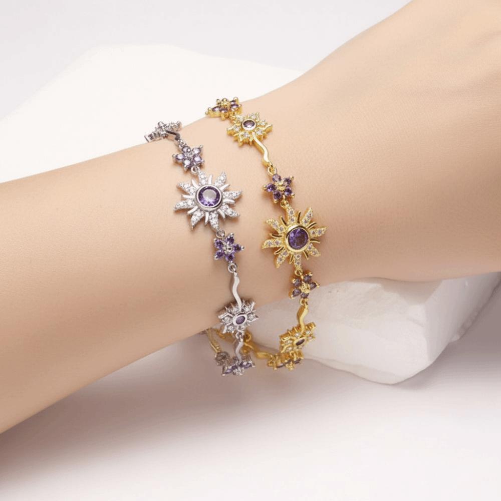 Luxury Sunflower Bracelet Fashion Shiny Rhinestone Bangle Pink Cubic Zirconia Chain Wedding
