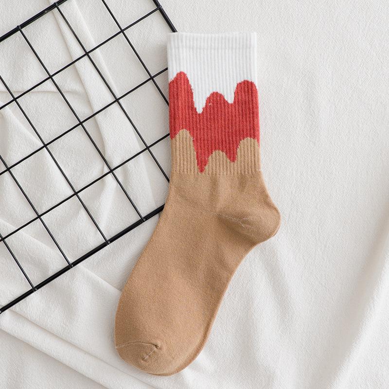 Милые женские носки с рисунком мороженого в корейском стиле, весна/осень, японская мода, чулки средней длины