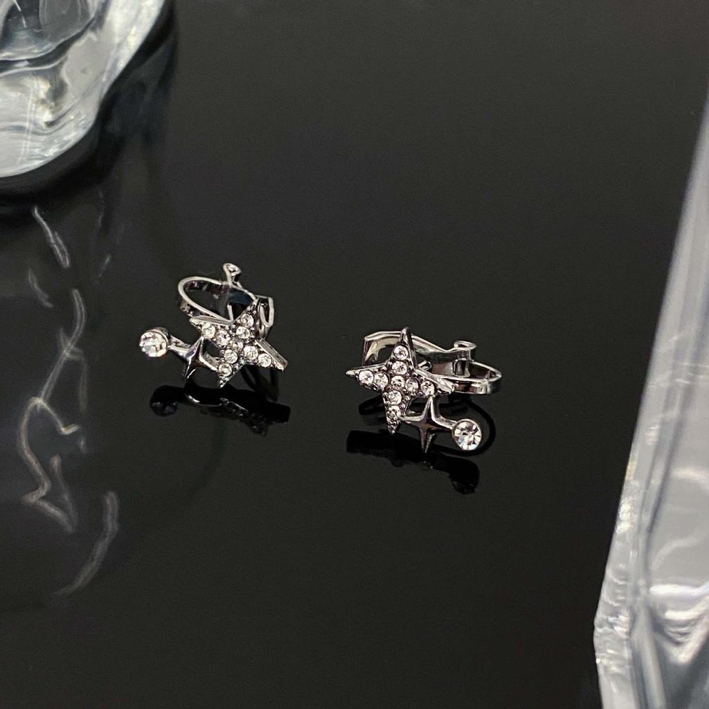 Модный серебряный крест со звездой и кристаллом циркония, женский геометрический зажим для ушей, ювелирное изделие в подарок без отверстий для ушей