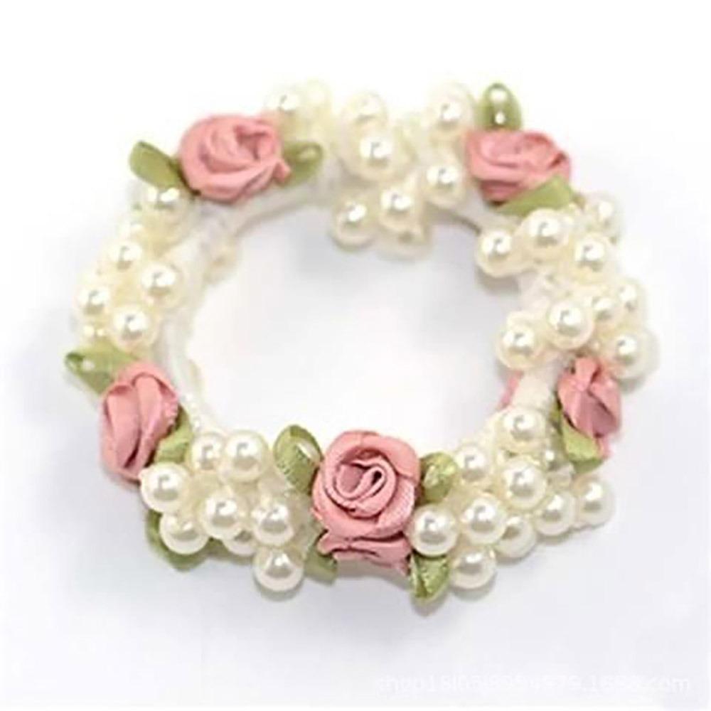 1Pcs Elegant Flower Pearls Hair Band High Elastic Hair Tie New Rubber Hairband For Women Girls