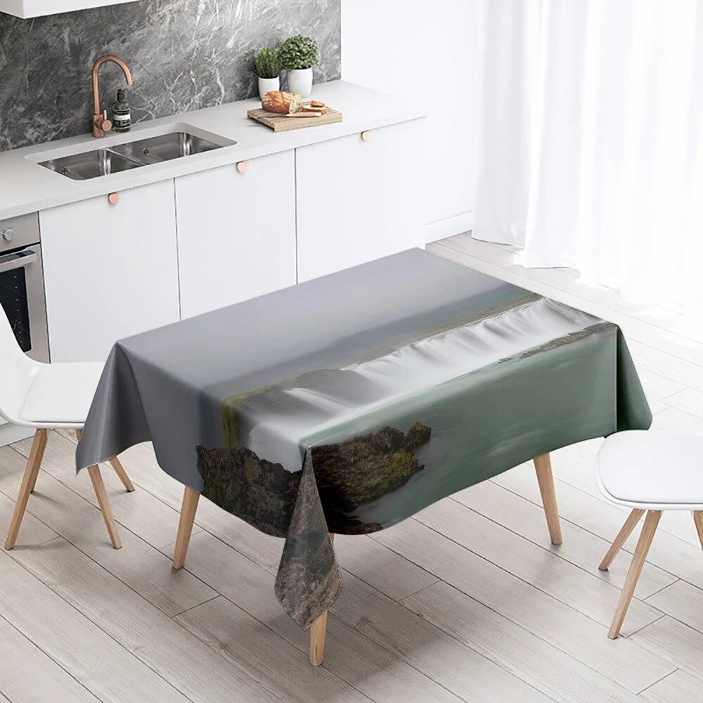 Скатерть с водопадом, природный пейзаж, защита от пятен, водонепроницаемая, прямоугольная, кухонный, обеденный стол, домашний декор