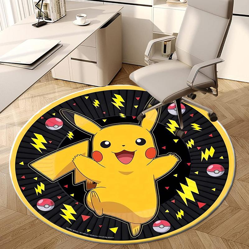 1pc Pikachu Lightning Bolt Round carpet, Made of Polyester,Perfect for Decorating Office Chairs, Living Rooms,fplt292