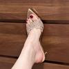 2025 French Champagne Lace High-heeled Slippers Women's Versatile Stiletto Celebrity Niche Pointed One-word Sandals Summer