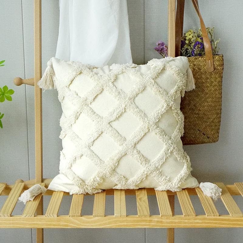 45X45Cm Single Pillowcase Without Pillow Core Bohemian Tufted Tassel Pillowcase Diamond Cushion Cover Nordic Rectangular Sofa Waist Pillow