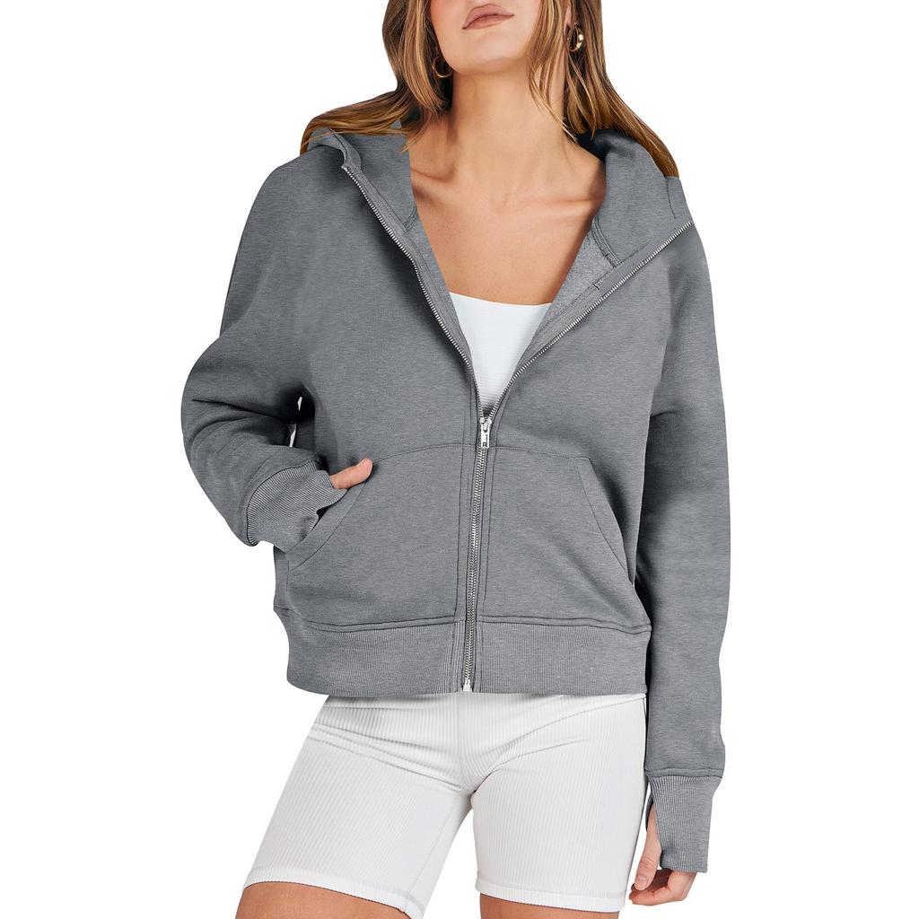 Женские толстовки с длинным рукавом, повседневные толстовки на молнии, толстовки с отверстиями для большого пальца, пальто, куртки с карманами