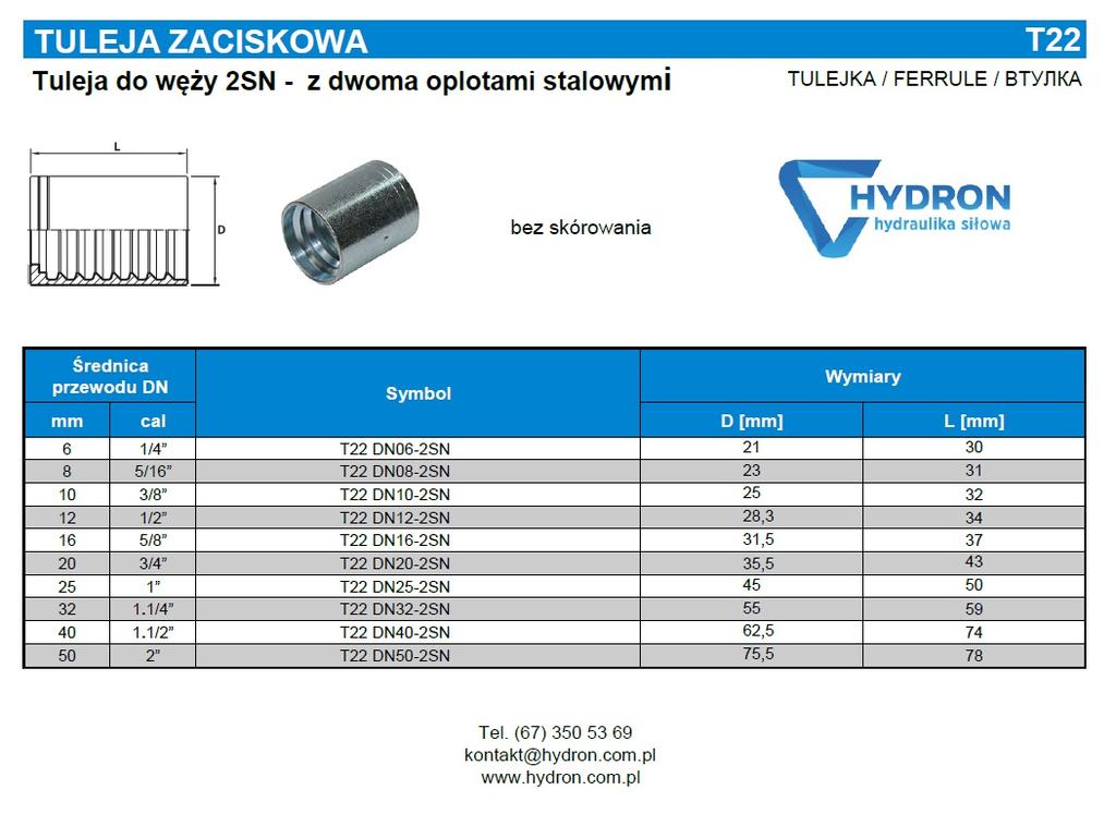 Tuleja Zaciskowa Na Wąż Dn08 2Sn (5/16")