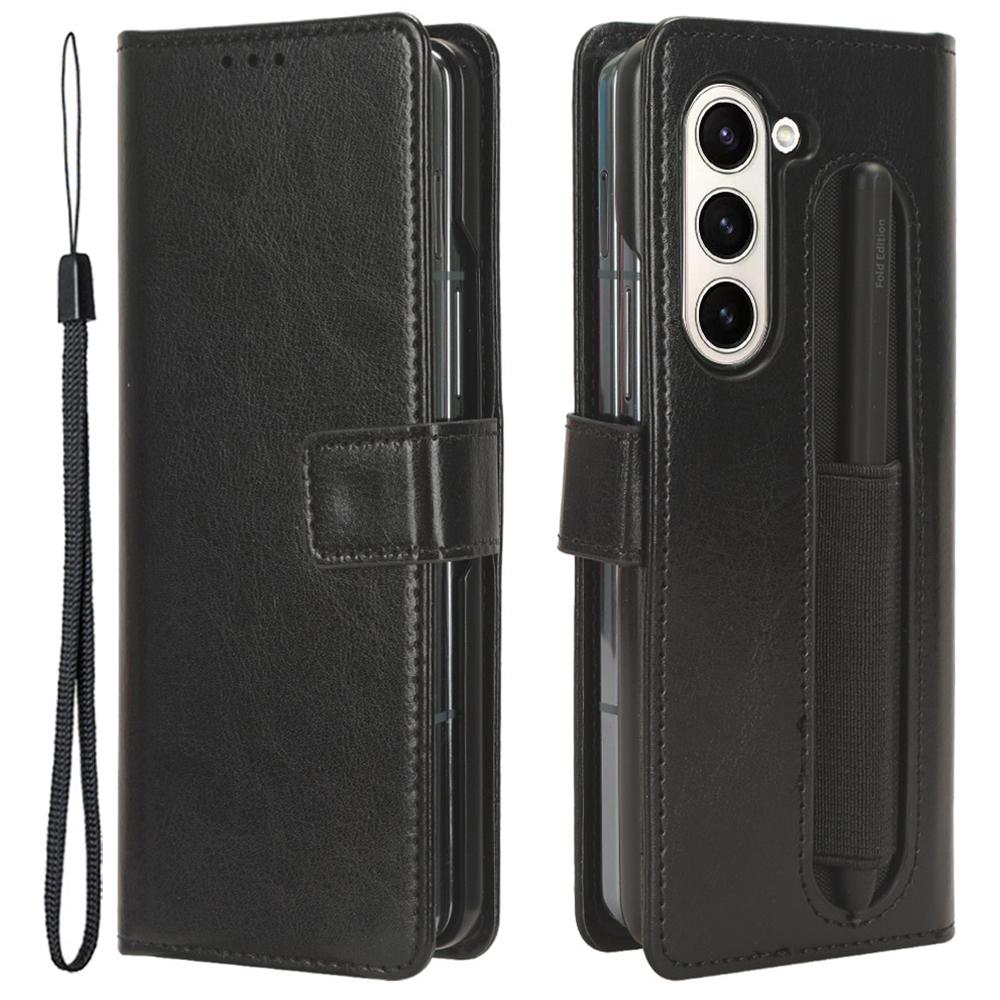 For Samsung Galaxy Z Fold6 5G Phone Case Pencil Slot Stand Leather Cover Crazy Horse Texture