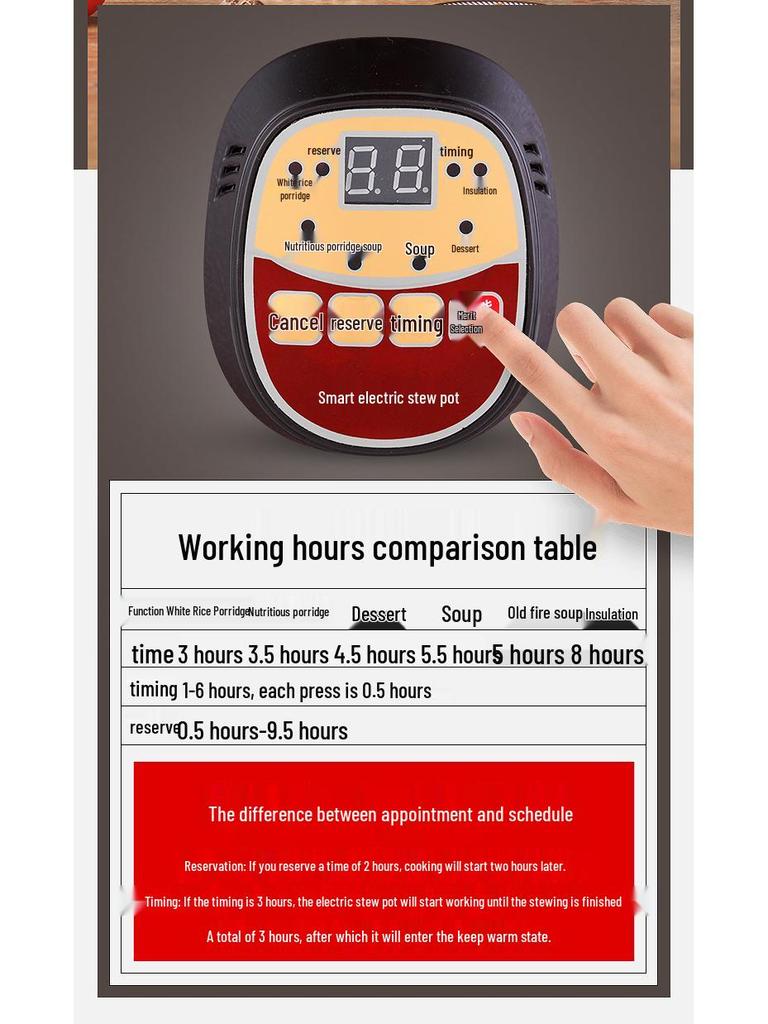 В наличии Полностью автоматическая электрическая кастрюля-тушилка: Керамический многофункциональный глиняный горшок 2,5-6 л для супов, каш и здорового приготовления