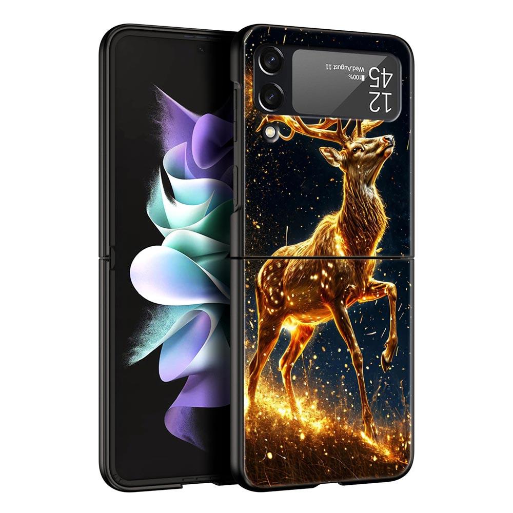 Cartoon Animal Deer Hard PC Phone Case For Samsung Galaxy Z Flip 7 6 5 4 Black Cover For Galaxy Z Flip 3 Foldable Shell Fundas