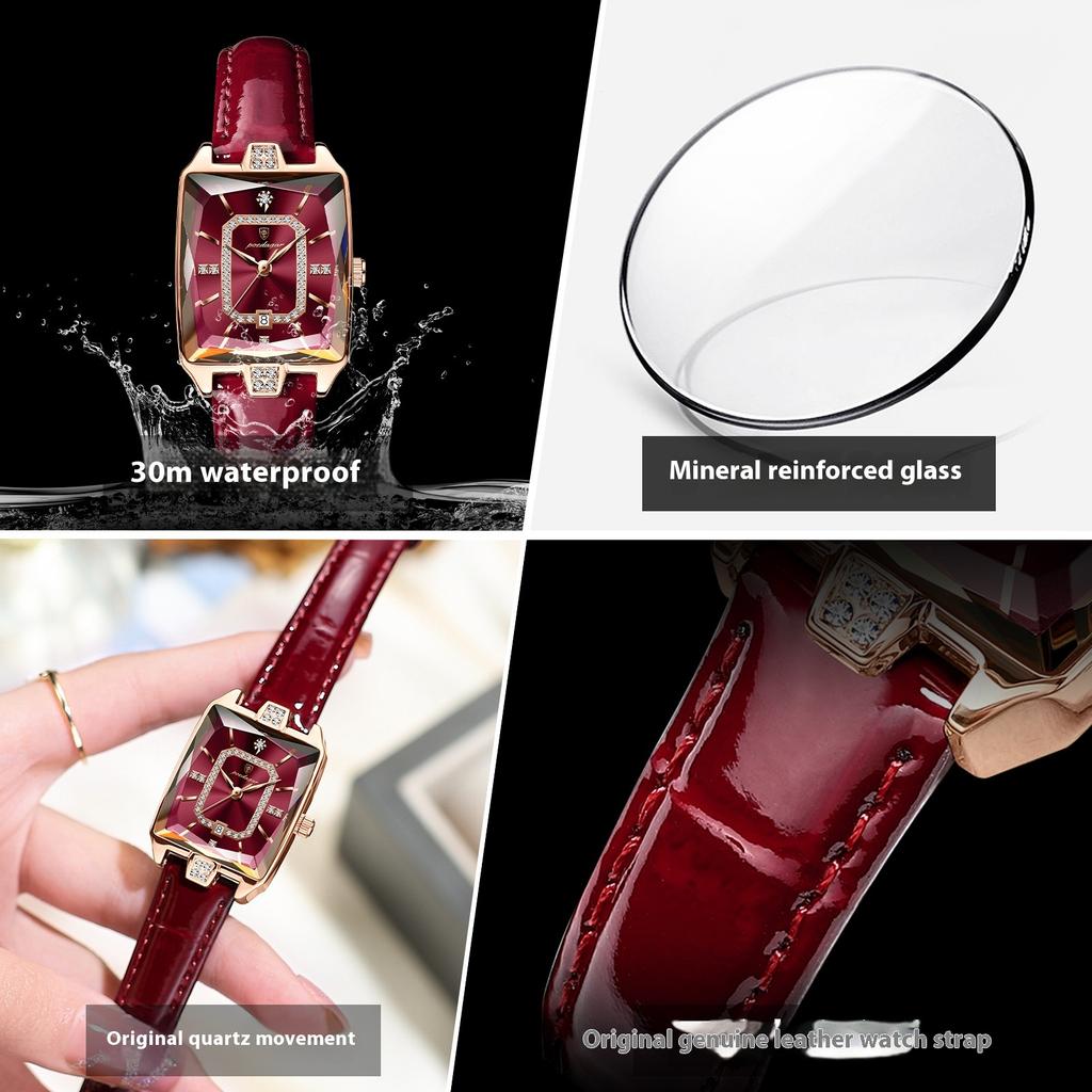 Топ Роскошный Бренд Квадратные Женские Часы Кварцевые Водонепроницаемые Кожа Розовое Золото Женские Наручные Часы