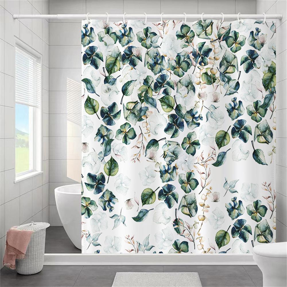 Ivy Leaves Bathroom Curtains Watercolor Floral Plants Shower Curtain Bathroom Polyester Waterproof Fabric Trim With Hooks