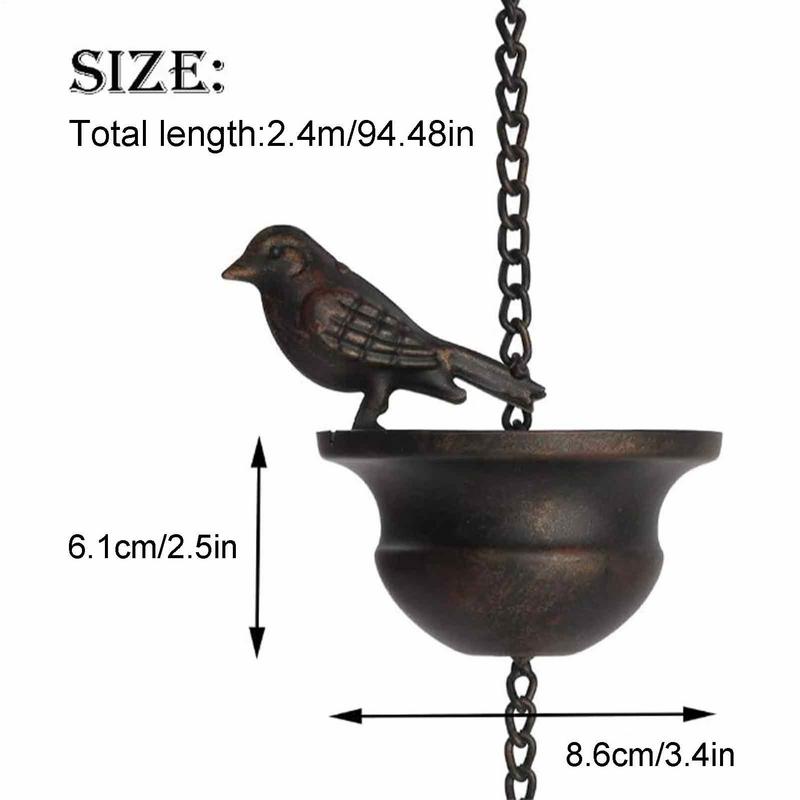 Mobile Bird Outdoor Rain Chain Outdoor Decoration Hanging Chain Courtyard Art Decoration Retro Metal Pendant Crafts Rain Chain