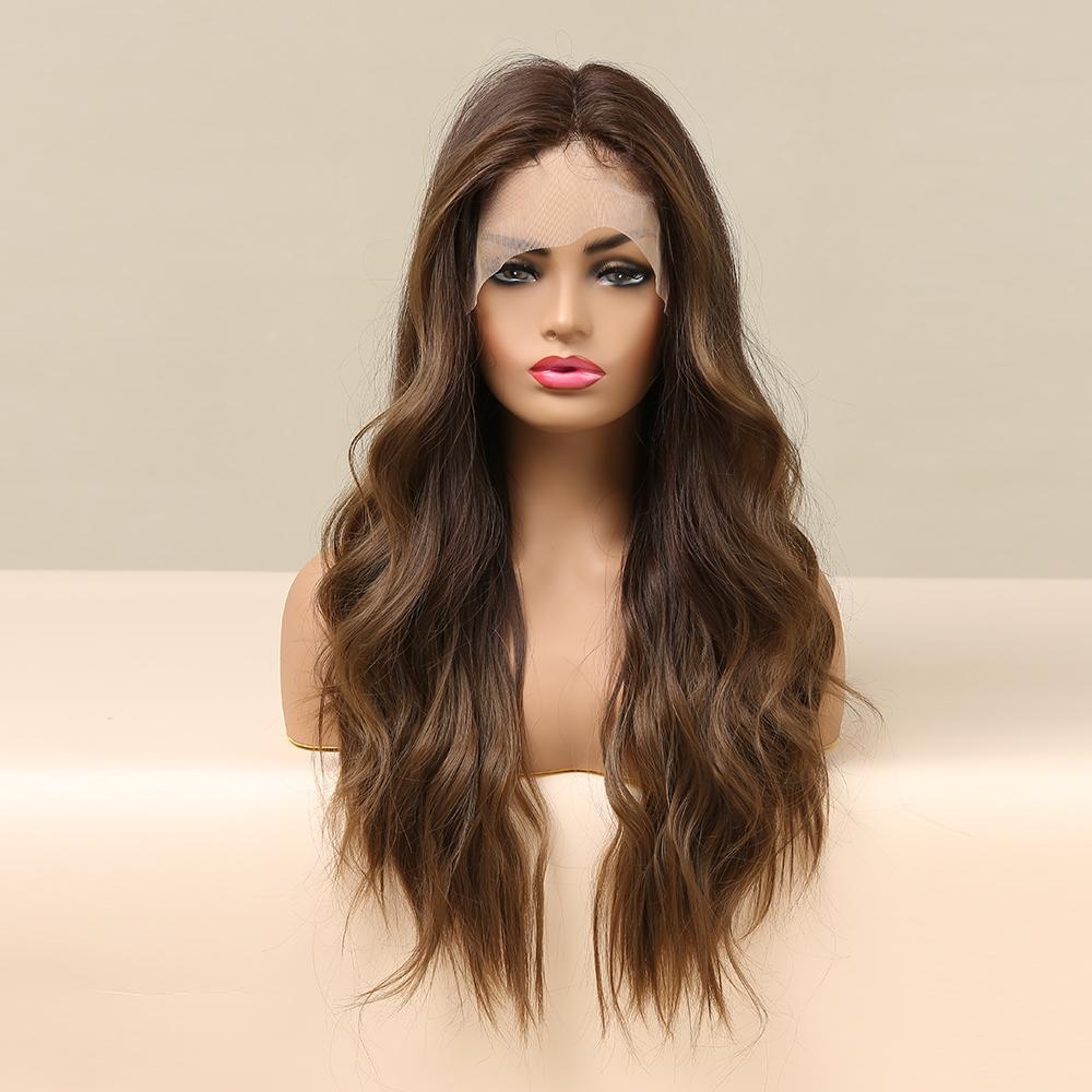 Длинные ALAN EATON натуральные волнистые передние кружевные парики черные синтетические парики для белых черных женщин повседневные вечерние свадебные волосы термостойкие