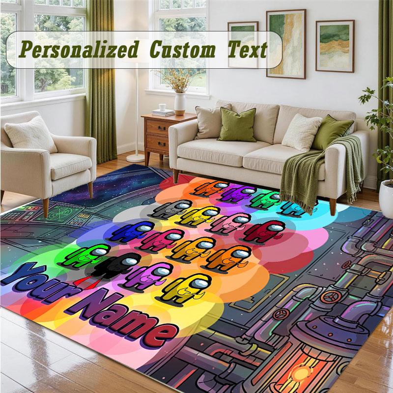 Crystal Velvet Square Rug Custom NameAmong Us Pattern Non Slip Home Floor Decor Rug