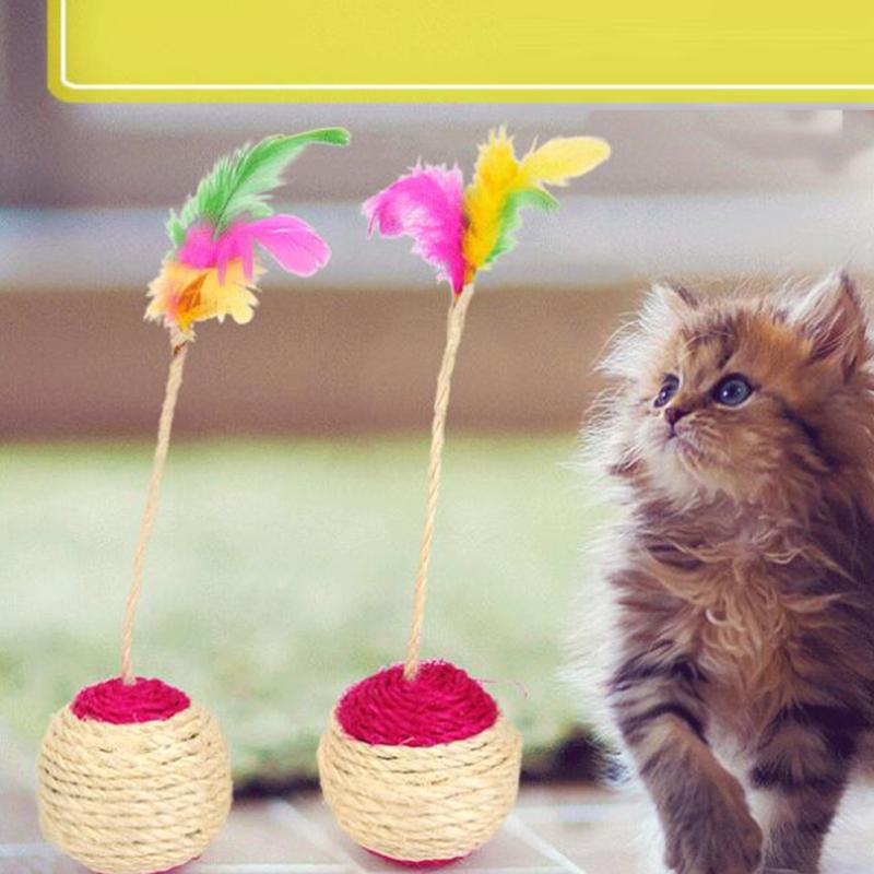 Новый! Когтеточка из сизаля для домашних животных, красочные обучающие перьями, интерактивная игрушка, товары для кошек и домашних животных (Случайный цвет)