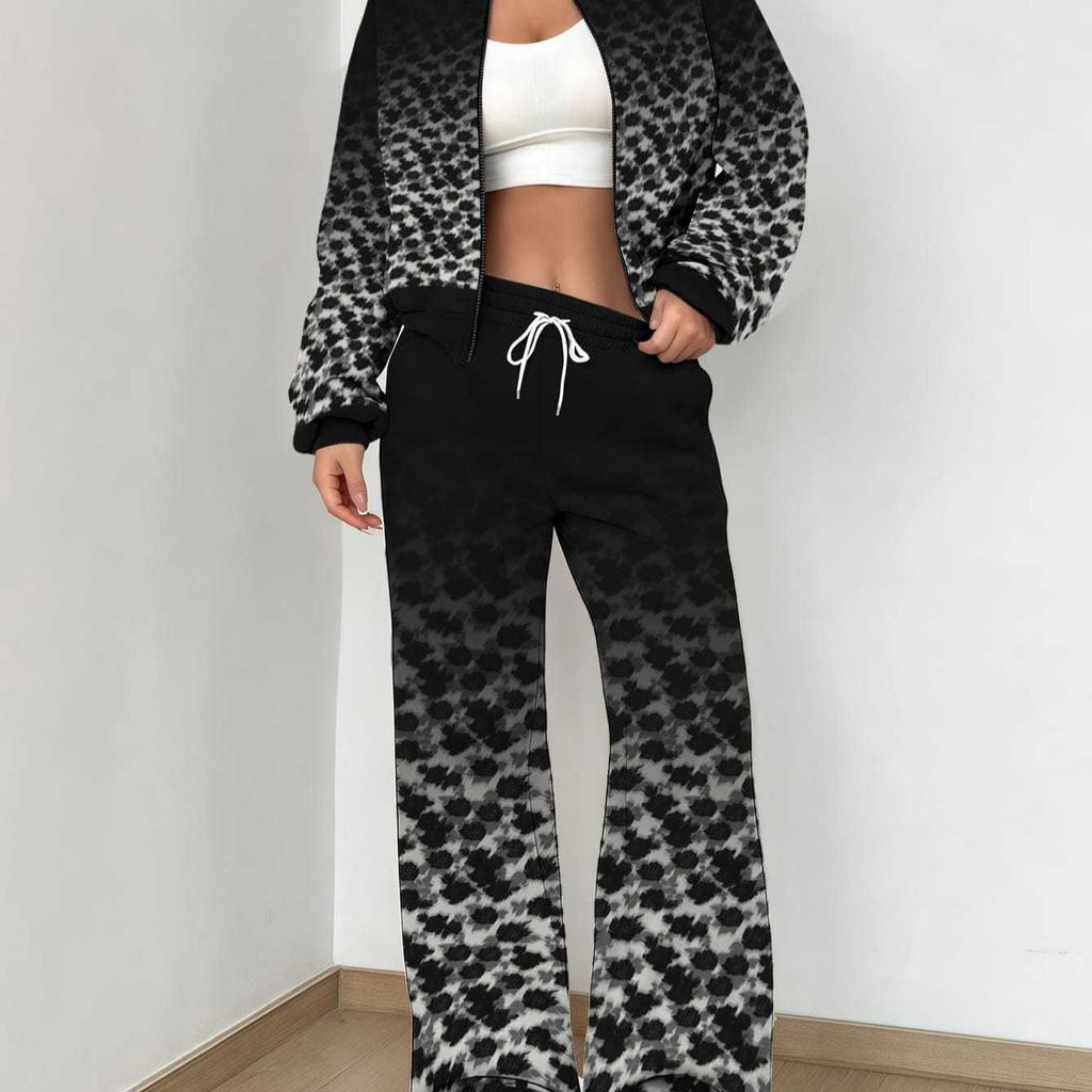 Gradual Change Autumn And Winter New European And American Women'S Clothing Retro Pattern Printing Suit Women