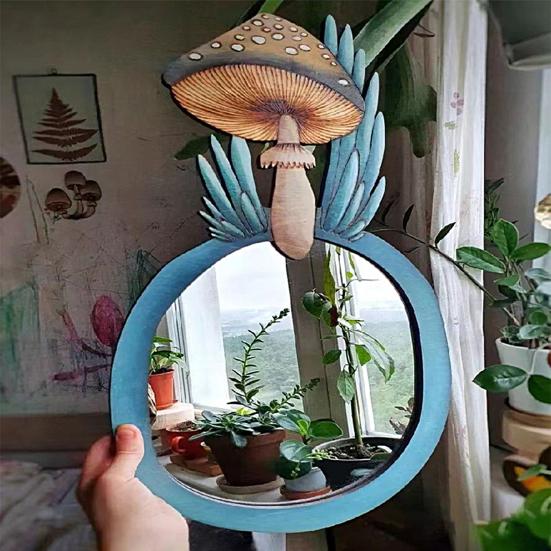 Зеркало уникального дизайна, легко вешать, винтажное, тщательно отполированное, в форме гриба, идеальный подарок, привлекательное деревянное зеркало в виде гриба для гостиной