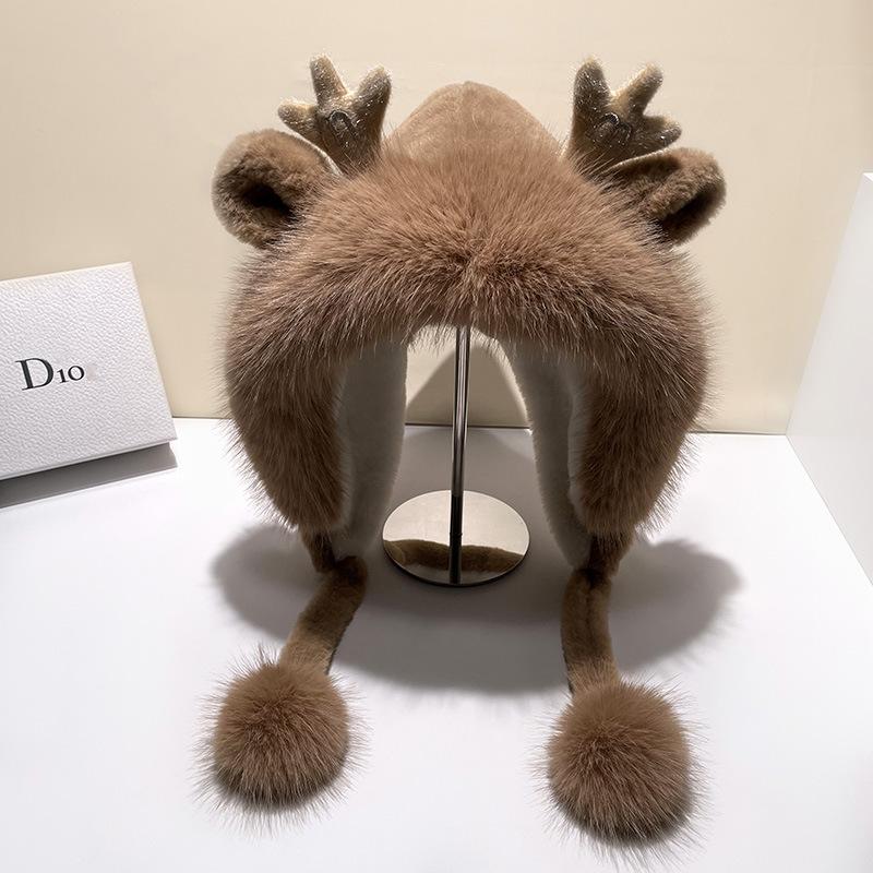 Рога плюшевые симпатичные шапки женские зимние утолщенные плюшевые теплые для езды на велосипеде холодные комки шерсти защита ушей с капюшоном