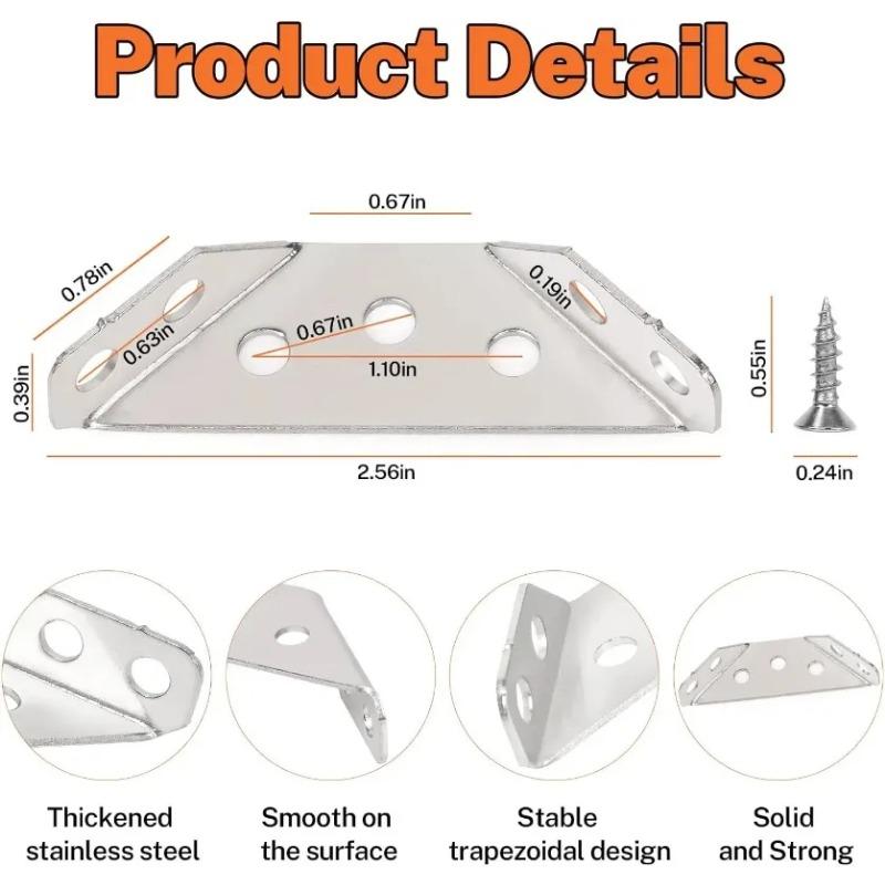 64 шт. Угловые кронштейны из нержавеющей стали, угловые соединители для мебели и полок, опора для шкафа, крепежная рама, угловая скоба с винтами