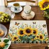 4 шт. Салфетки в деревенском стиле из искусственного льна с подсолнухами и бабочками, 12x18 дюймов - Моющиеся для кухни и праздничного стола | Машинная стирка для сервировки обеденного стола
