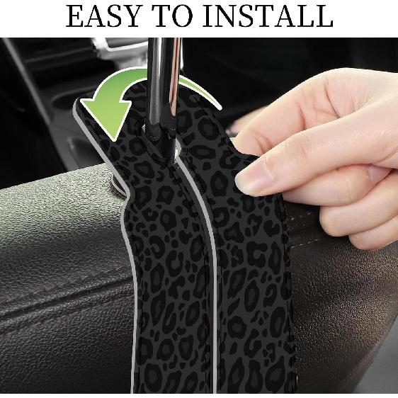 PU Leather Car Seat Hook, Storage Headrest Hanger, Cute Car Backseat Organizer, Car Hooks For Purses and Bags Black Leopard