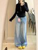 Plus Size High Waist Washed Wide Leg Jeans - Women's Slimming, Floor-Length, Straight Fit