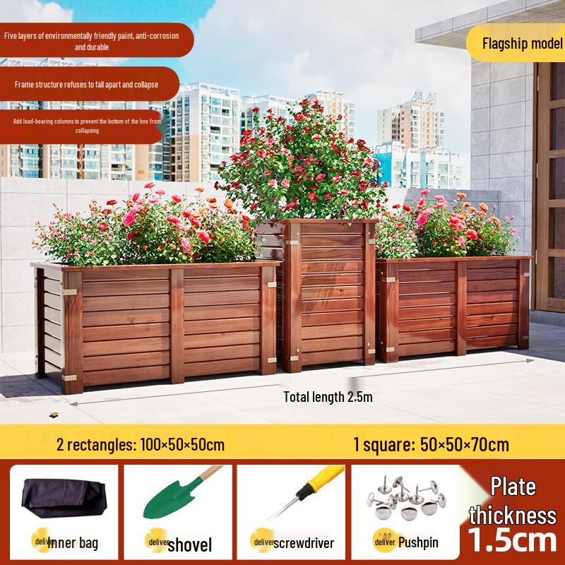 Carbonized Anti-Corrosion Rectangular Wood Planter Box for Balcony & Courtyard