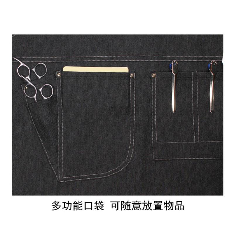 Unisex Denim Apron Barista Hairdresser Bakery Florist Chef Workwear Pure Color Adjustable Strap