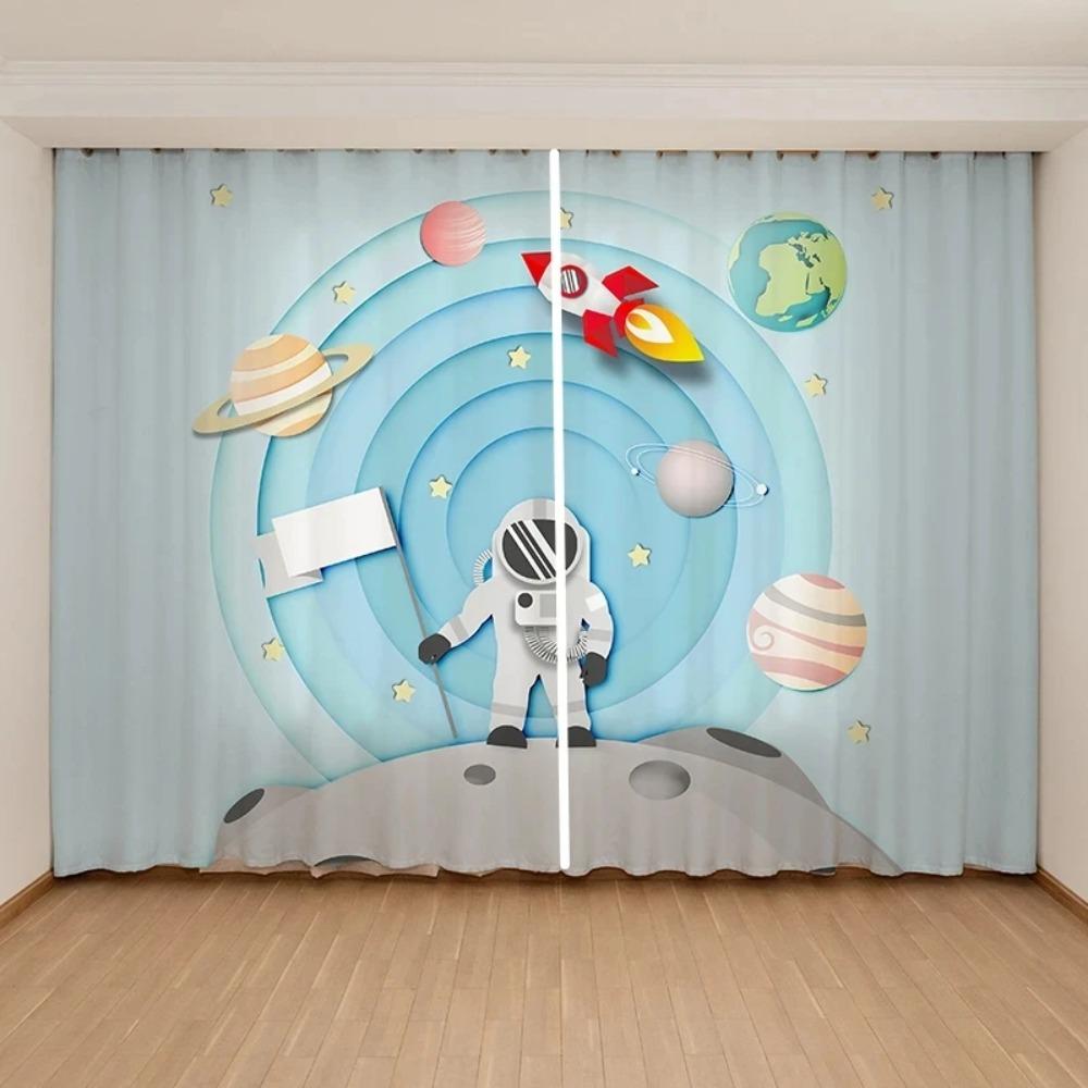 Мультяшные Милые Космические Астронавты Планеты Шторы Детская Спальня для Мальчиков Девочек Окно 2 Панели Высокое Затемнение Новый Модный Узор