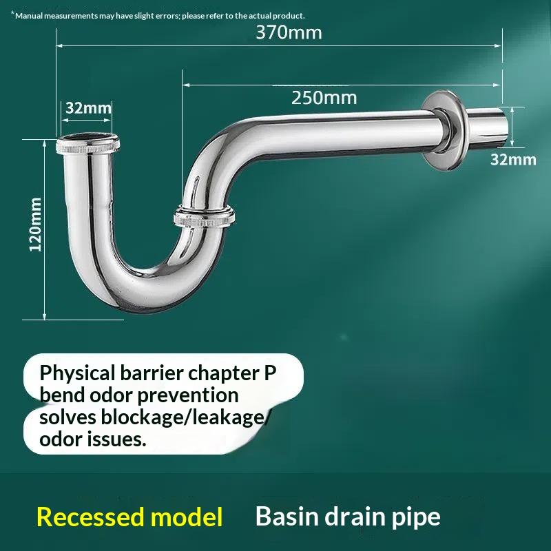 Stainless Steel Drain Pipe For Washbasins, U-Shaped Odor-Proof Basins, Wall-Mounted P-Bends, S-Bends