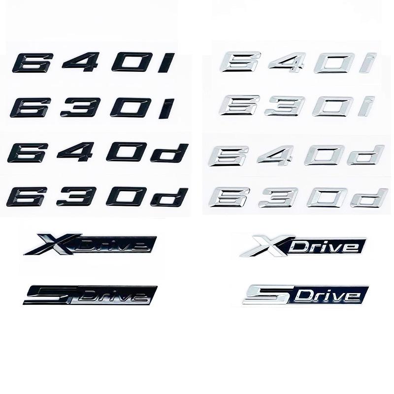 Glossy Black ABS Alphanumeric Badge for BMW E63 E64 F06 F12 F13 G32 - 630i 630d 640i 640d XDrive SDrive - Bright Silver Car Embl
