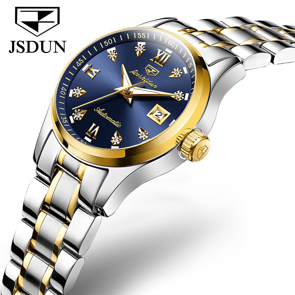 JINSHIDUN Brand Watch Heart Steel Automatic Mechanical Single Calendar Luminous Waterproof Women's Watch Women's Watch